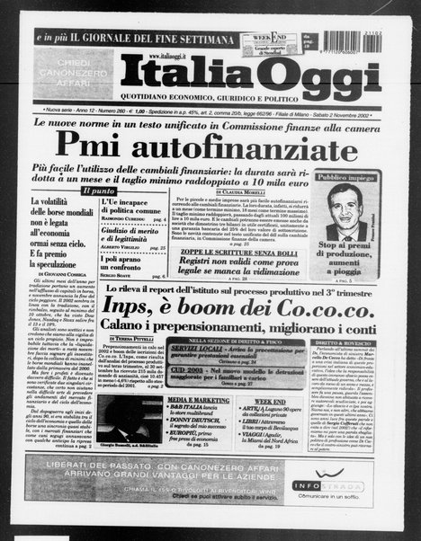 Italia oggi : quotidiano di economia finanza e politica